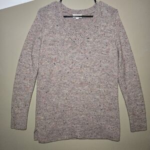 Loft Women's Pink/Gray Confetti Speckled V-Neck Knit Sweater Size Small Soft